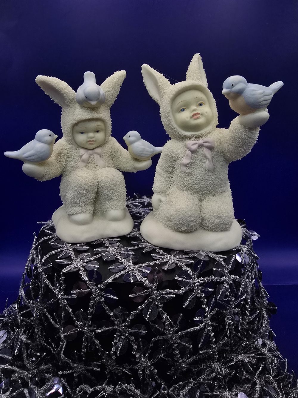 Department 56 Snowbunnies Figurines with Blue Birds